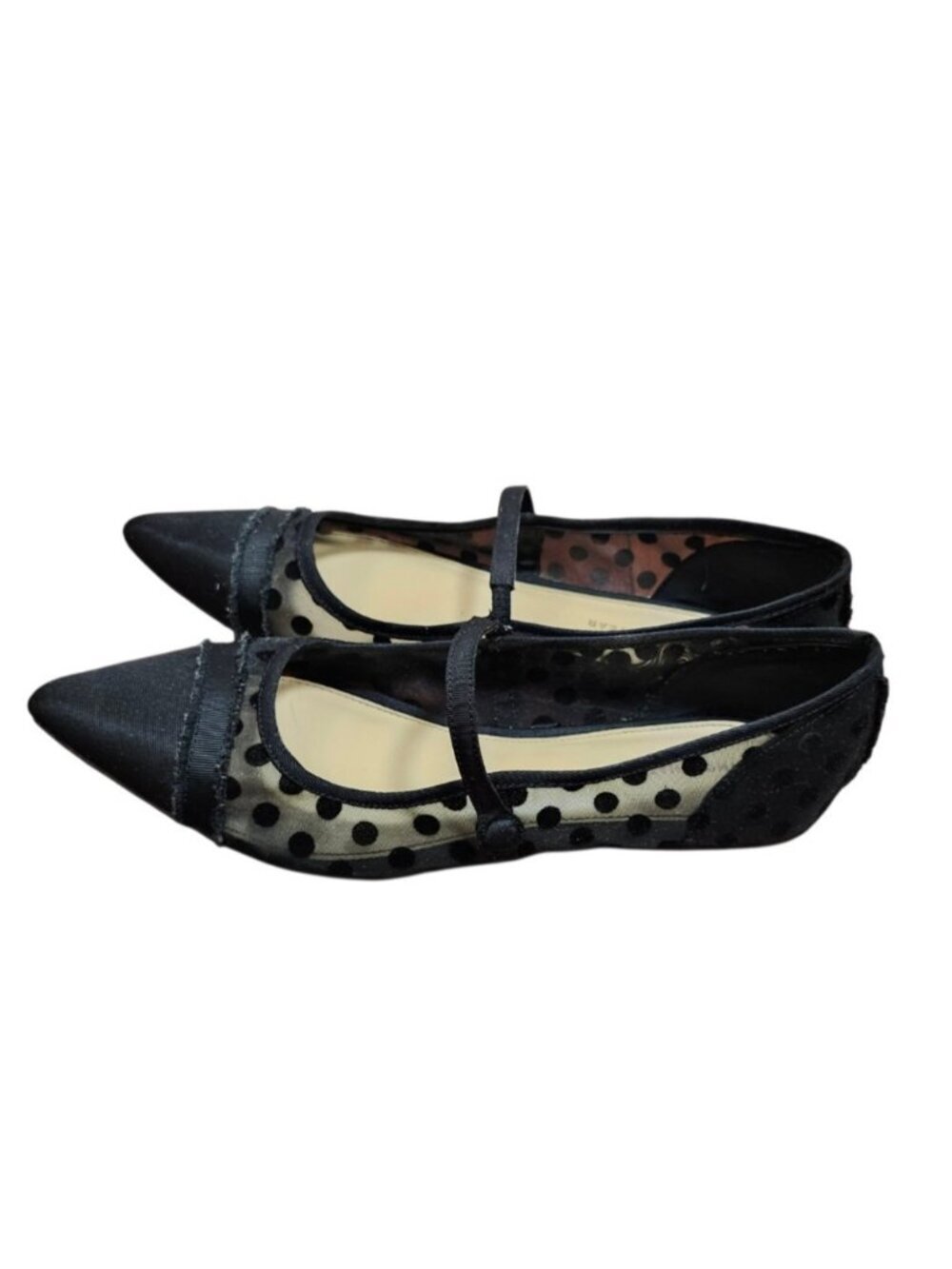 Who What Wear Black Pointed Mary Jane Flats with Sheer Polka Dot Panels - Picture 6 of 11